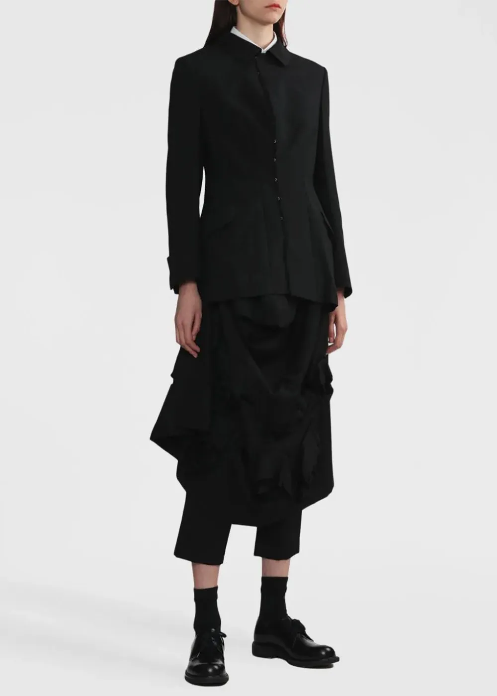 Black Cropped Slim-Cut Wool Trousers