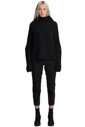 Black Fisherman Rib High Neck Jumper