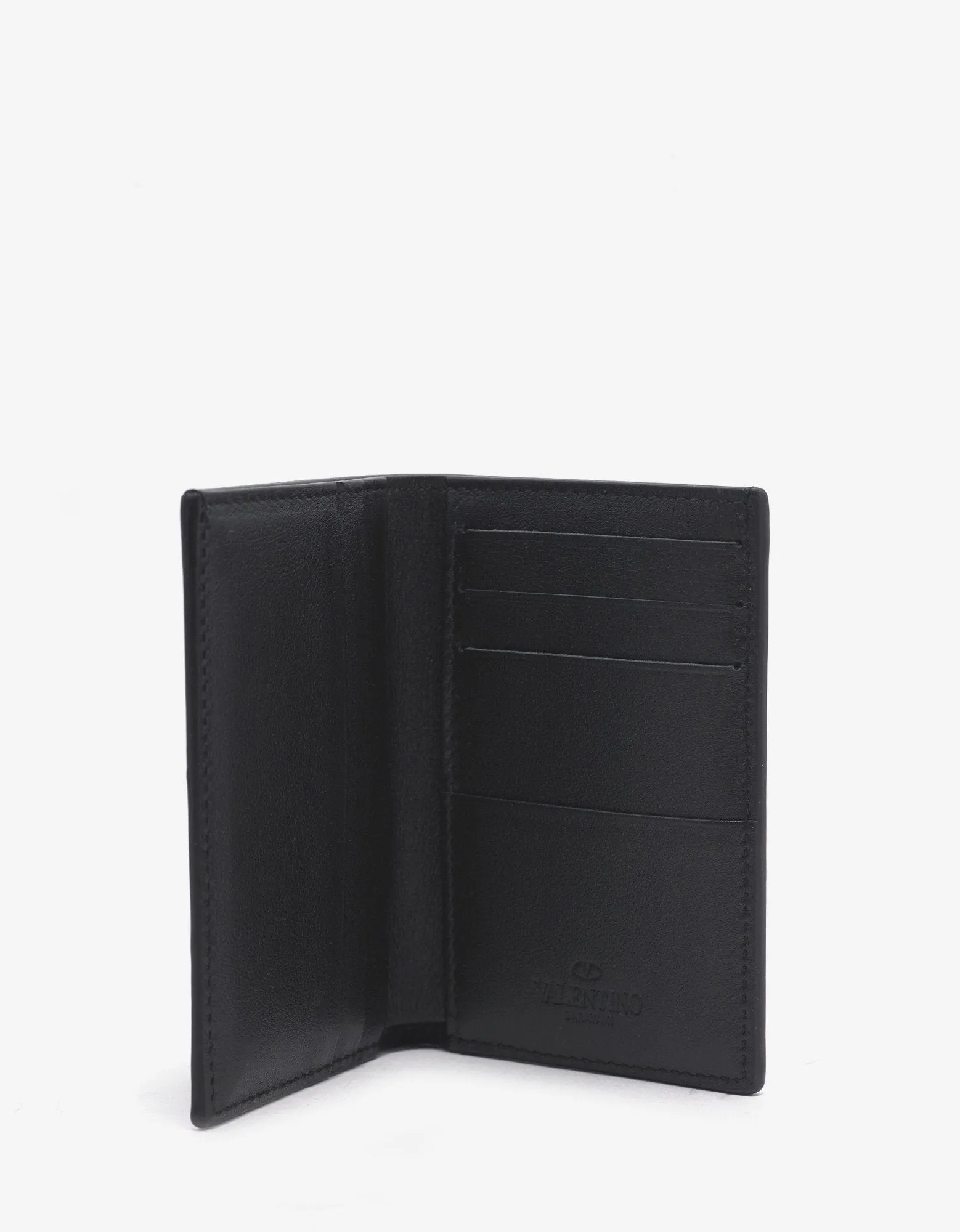 Black Leather Rockstud Card Wallet