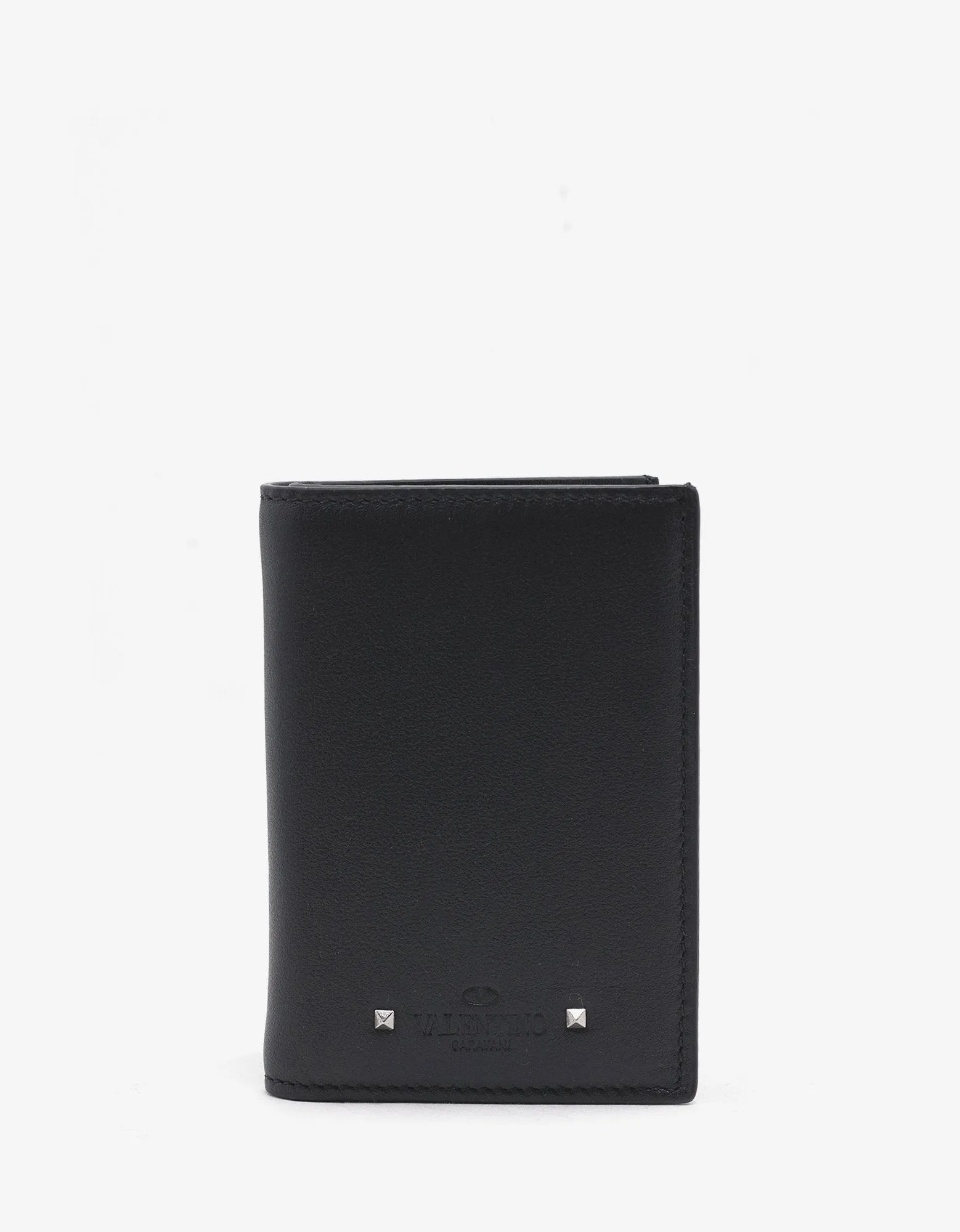 Black Leather Rockstud Card Wallet