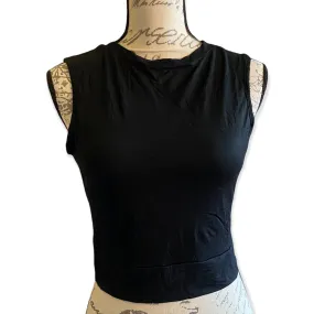 Black Midriff Baring Vest Tank Top Shirt Size Large