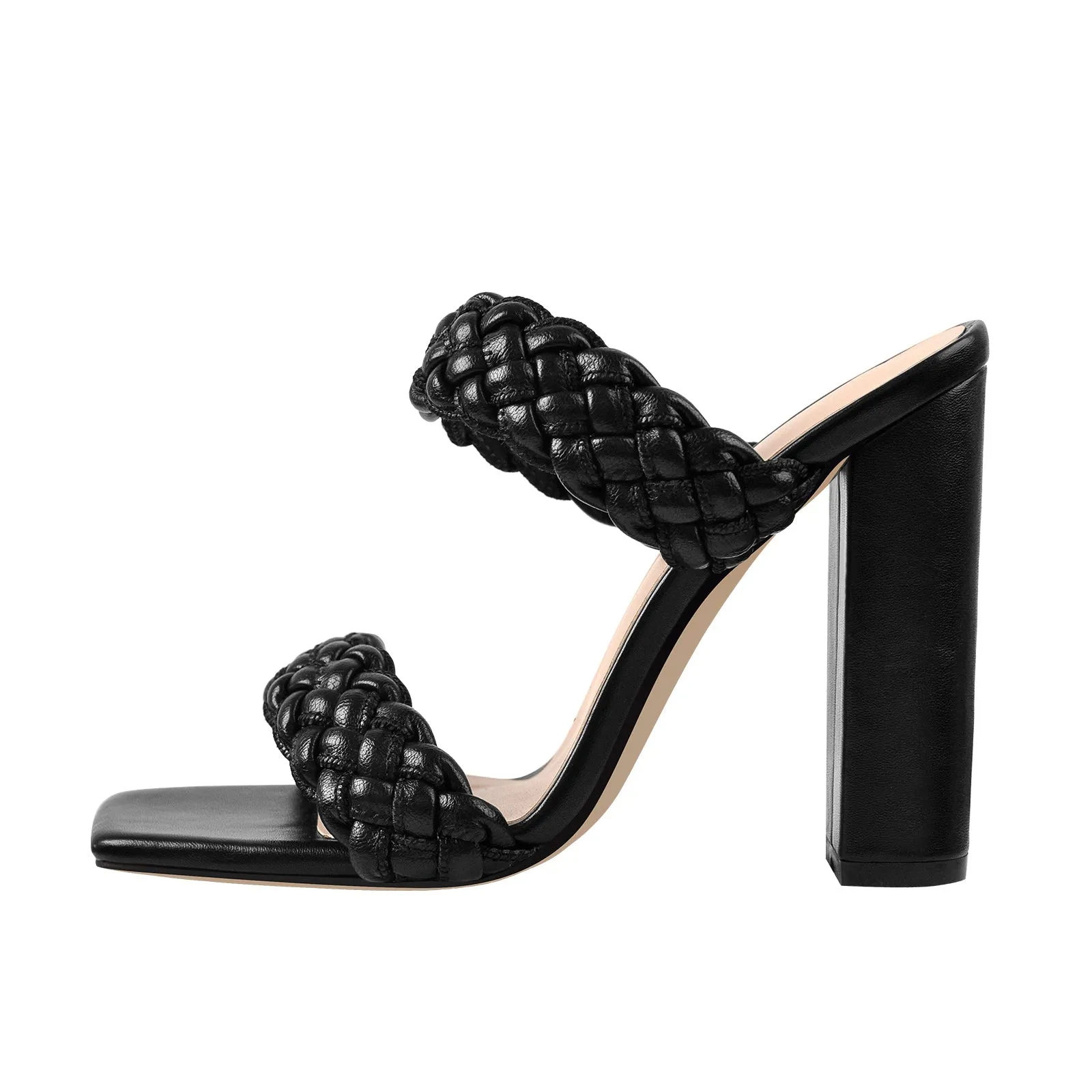 Black Open Toe Chunky High Heel Mules Sandals