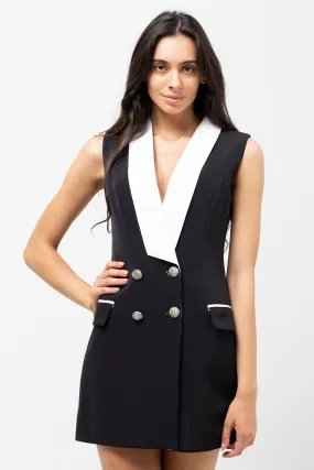 BLACK SLEEVELESS DRESS WHITE COLLAR