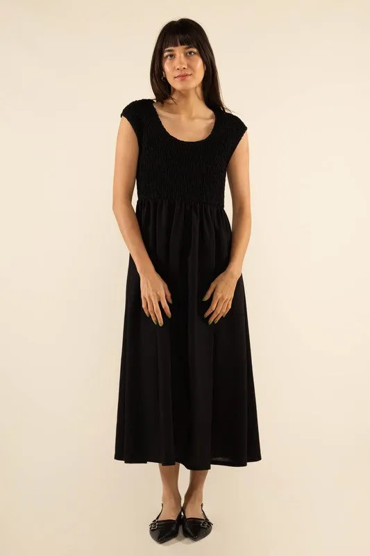 Black Smock Bust Midi Dress