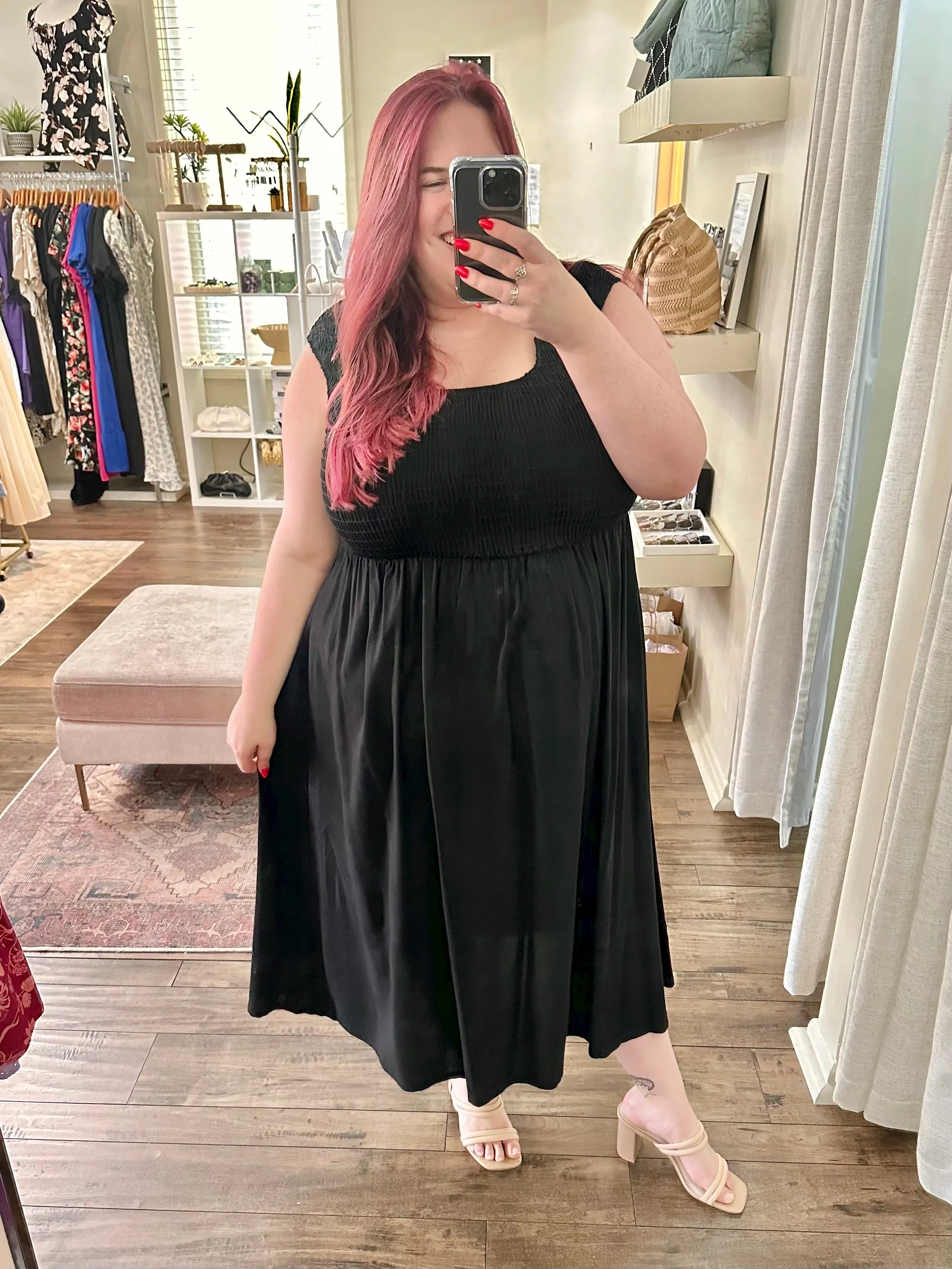 Black Smock Bust Midi Dress