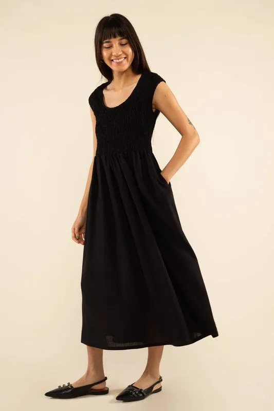 Black Smock Bust Midi Dress