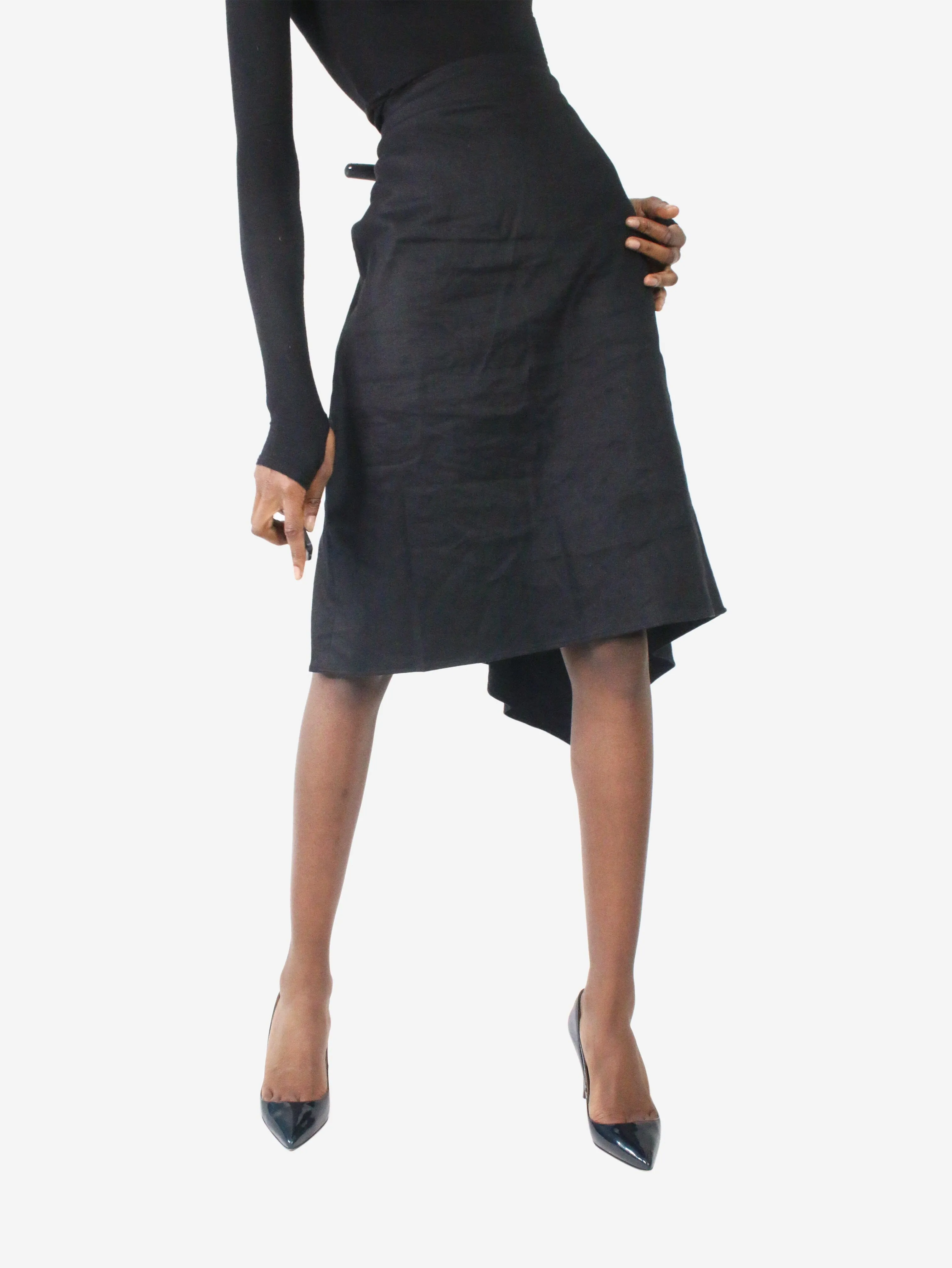 Black  stretch linen tailored mini skirt - size FR 34