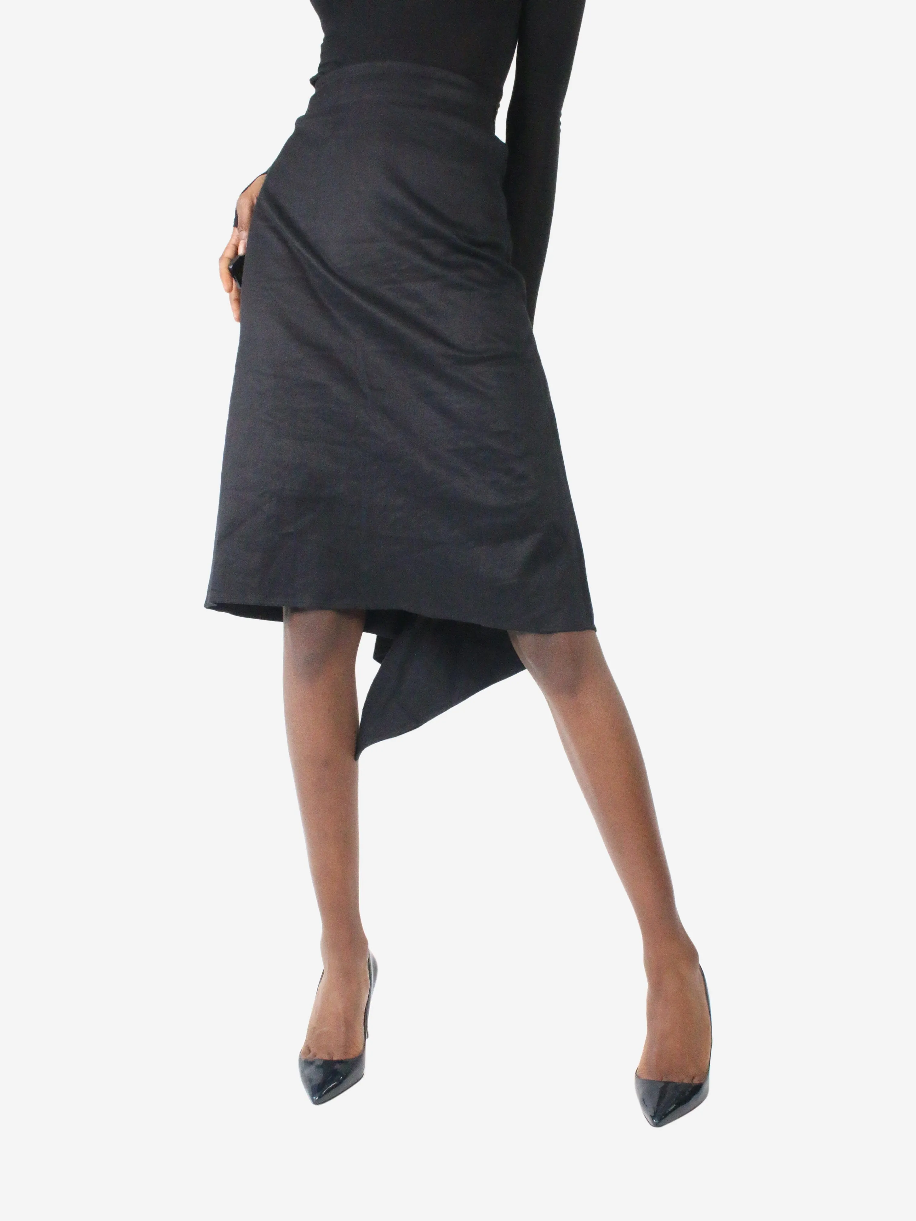 Black  stretch linen tailored mini skirt - size FR 34