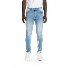 Bleached Detail Semi Basic Jeans - Ocean Blue