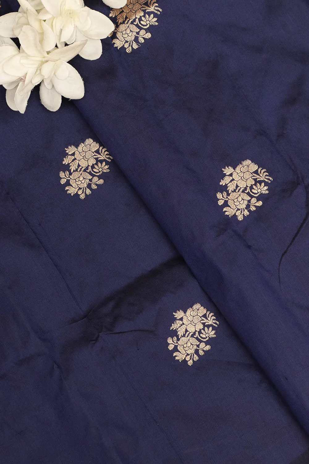 Blue Banarasi Handloom Pure Katan Silk Fabric ( 1 Mtr  )