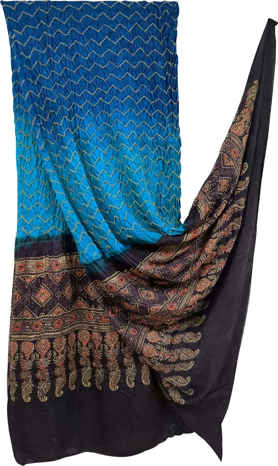 Blue Bandhani Ajrakh Pure Gajji Silk Dupatta