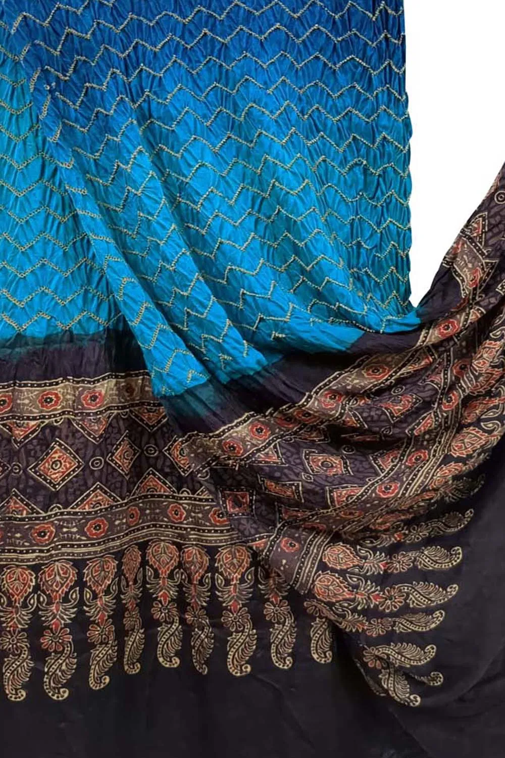 Blue Bandhani Ajrakh Pure Gajji Silk Dupatta