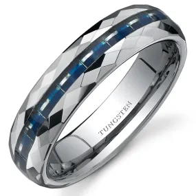 Blue Carbon Fiber 6mm Mens Tungsten Band Size 12.5