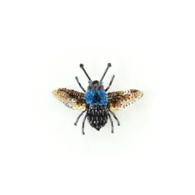 Blue Carpenter Bee Hand Embroidered Brooch