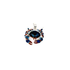 Blue Stone Crab Small Pendant with Enameling in Sterling Silver