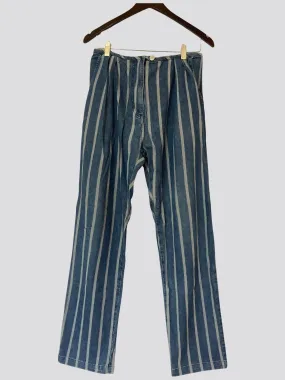 Blue wide striped denim, pleated.