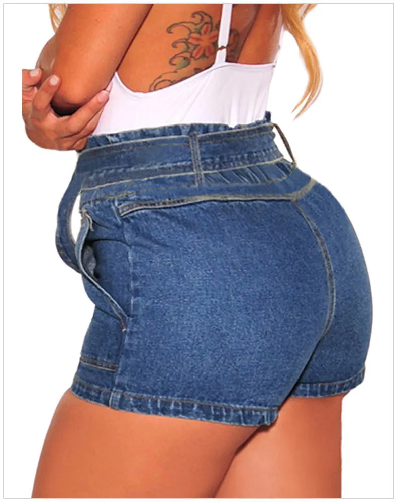 Boyfriend Loose Fit High Waisted Cuffed Paperbag Denim Shorts