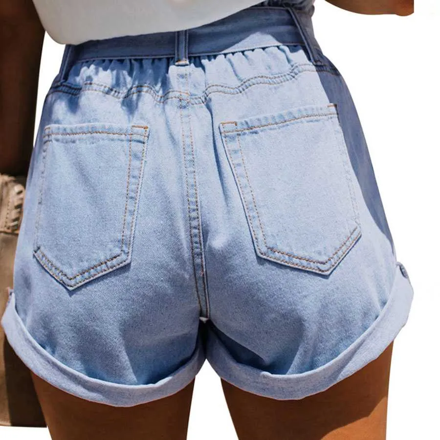 Boyfriend Loose Fit High Waisted Cuffed Paperbag Denim Shorts