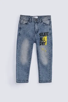 BOYS PRINTED RANDOM WASH DENIM