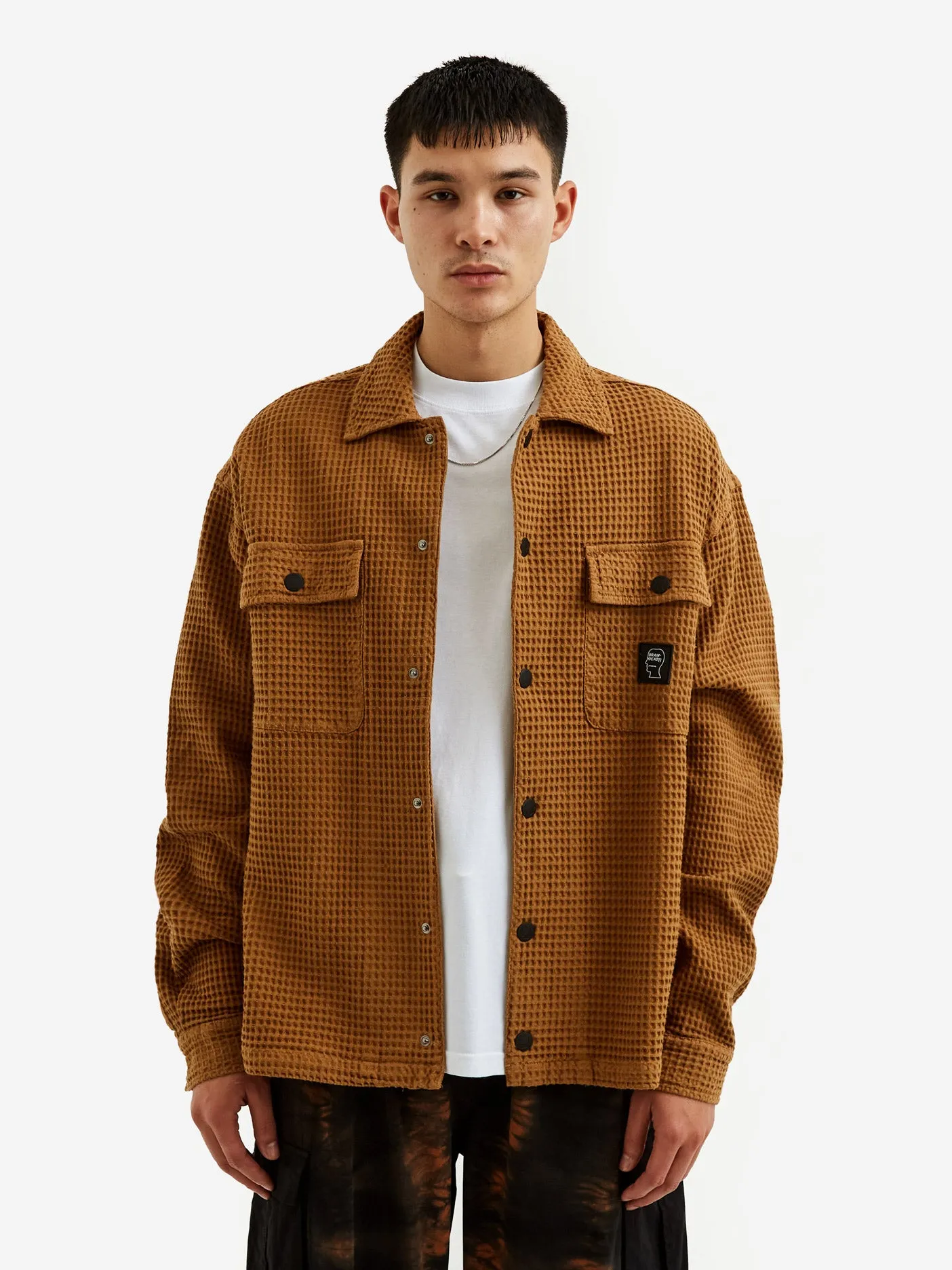 Brain Dead Waffle Snap Front Shirt - Light Brown