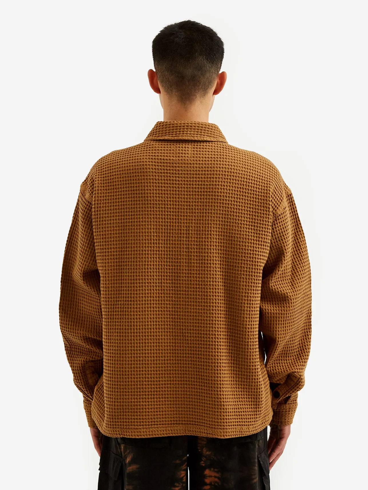 Brain Dead Waffle Snap Front Shirt - Light Brown