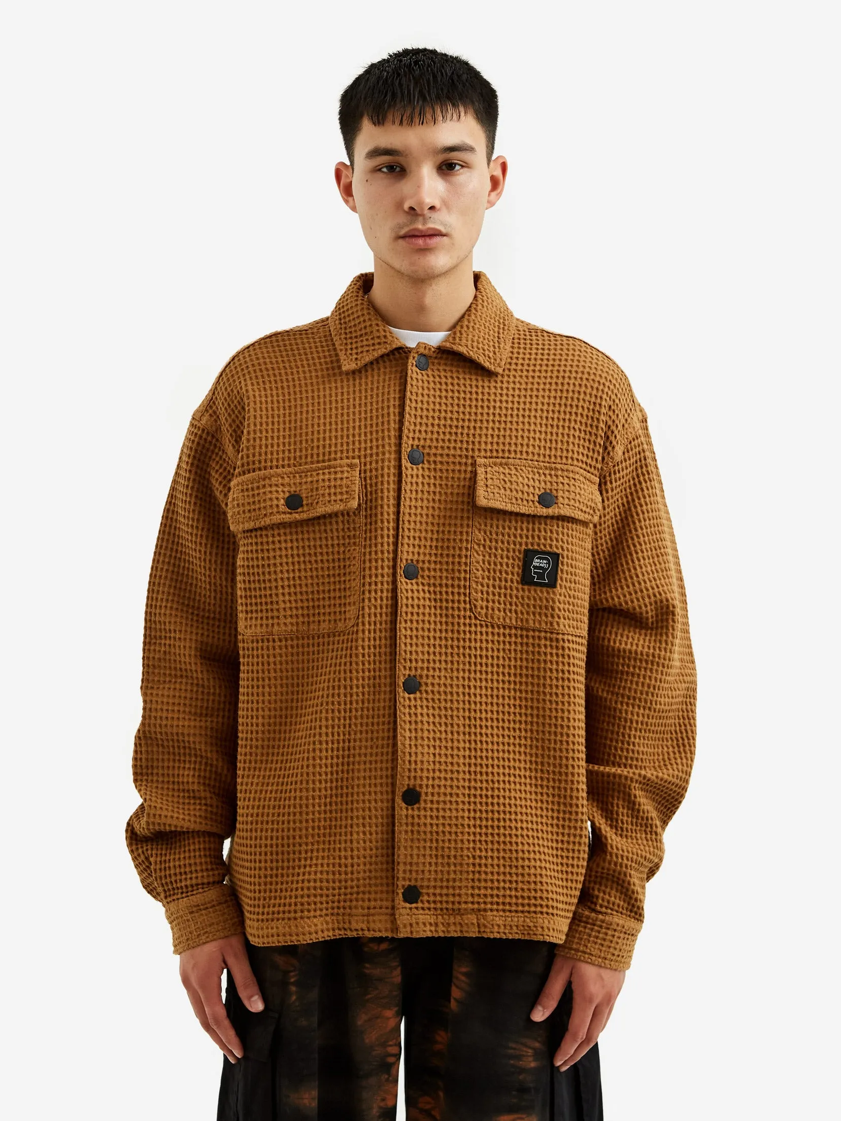 Brain Dead Waffle Snap Front Shirt - Light Brown