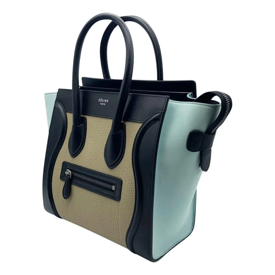 Celine Céline Luggage Smooth Calfskin Tri-color Micro Multicolor Bull Black Leather Tote