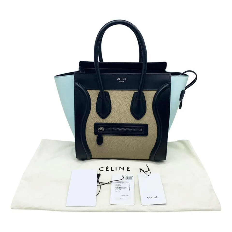 Celine Céline Luggage Smooth Calfskin Tri-color Micro Multicolor Bull Black Leather Tote