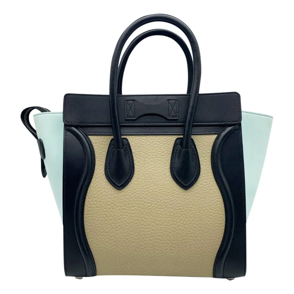 Celine Céline Luggage Smooth Calfskin Tri-color Micro Multicolor Bull Black Leather Tote