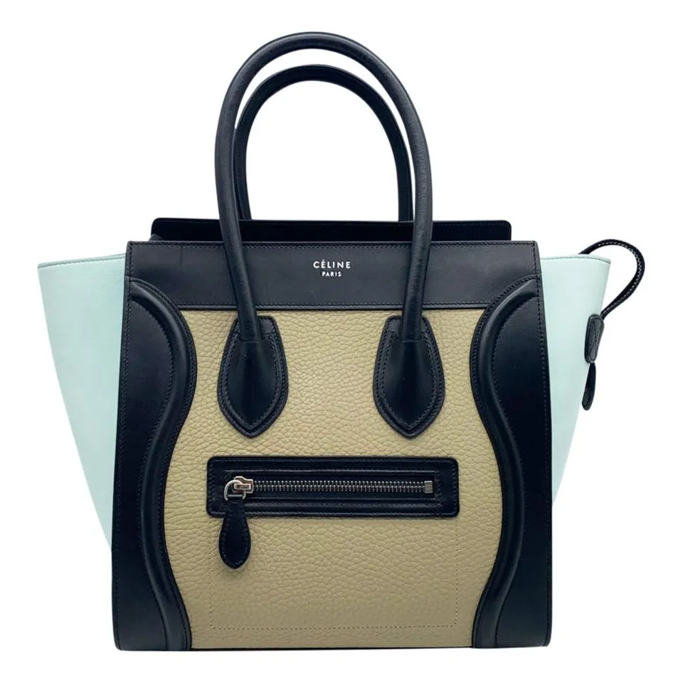 Celine Céline Luggage Smooth Calfskin Tri-color Micro Multicolor Bull Black Leather Tote