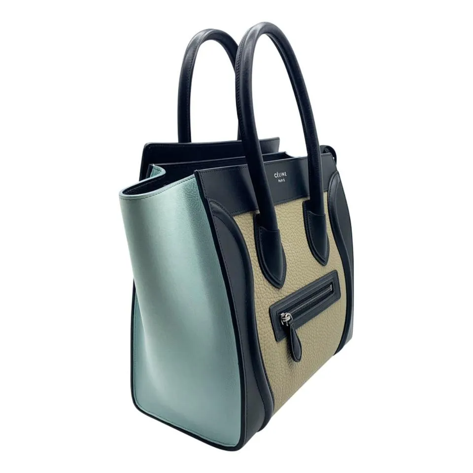 Celine Céline Luggage Smooth Calfskin Tri-color Micro Multicolor Bull Black Leather Tote