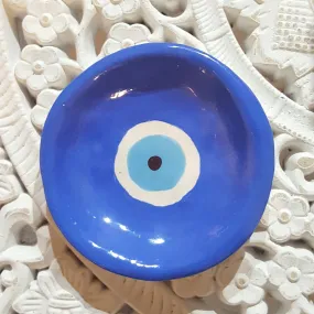 Ceramic trinket dish evil eye design in cobalt blue