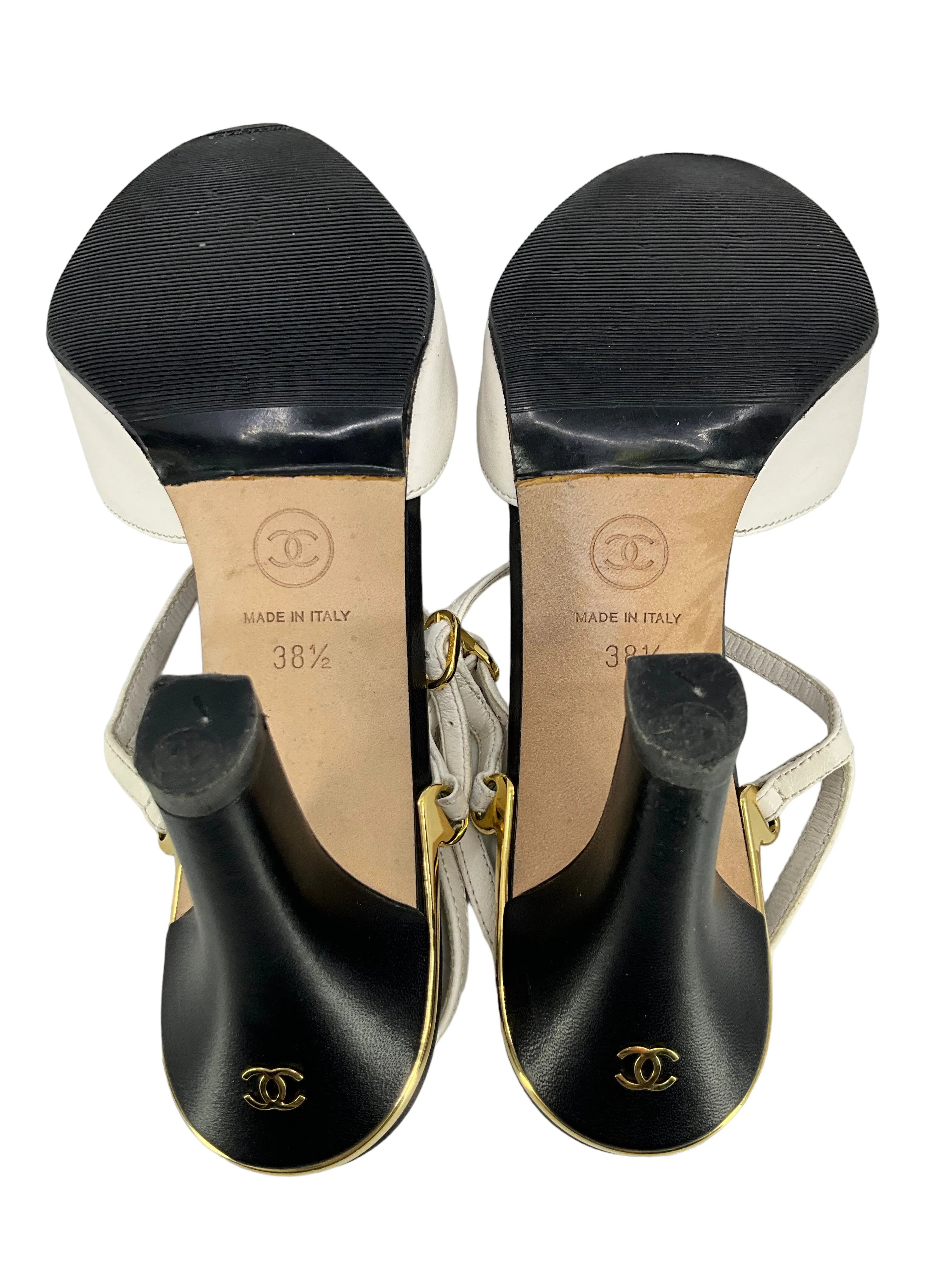 CHANEL 17P Lambskin Cap Toe Slingbacks Size 8.5