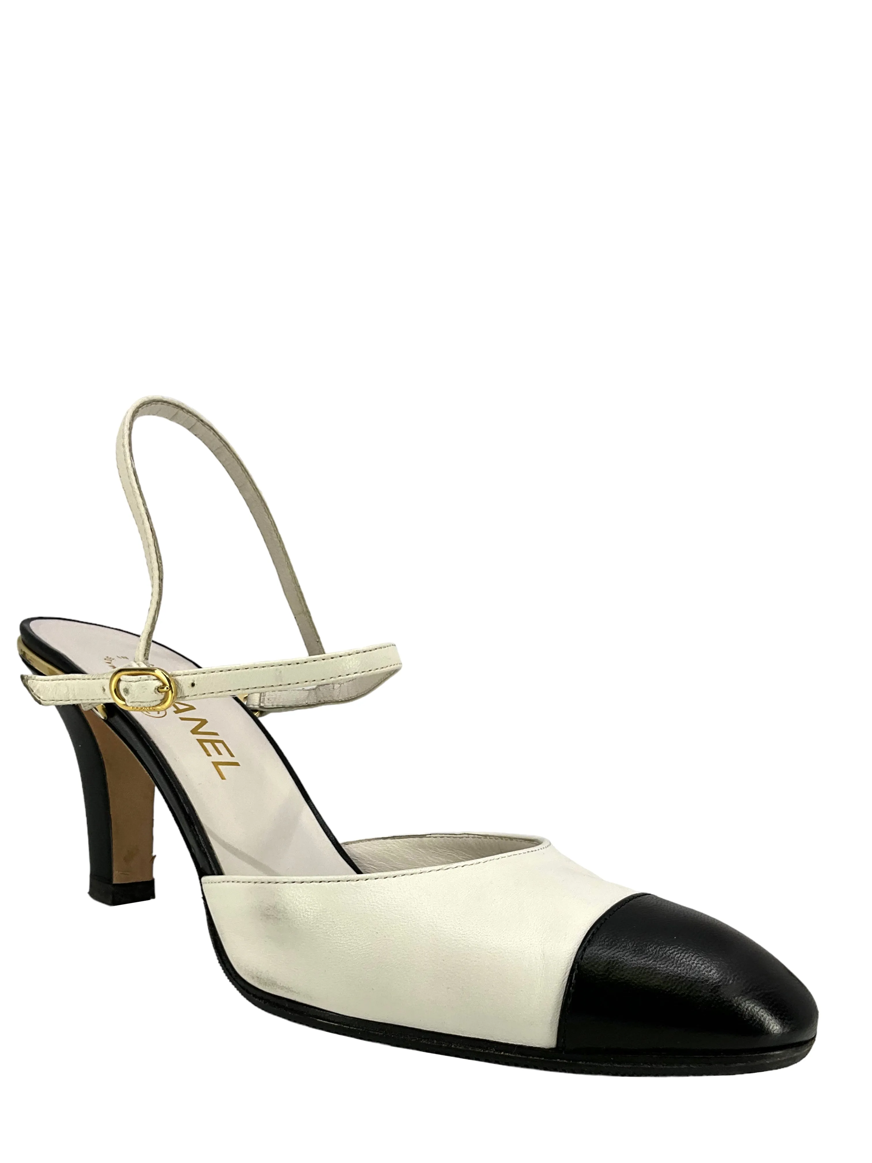 CHANEL 17P Lambskin Cap Toe Slingbacks Size 8.5