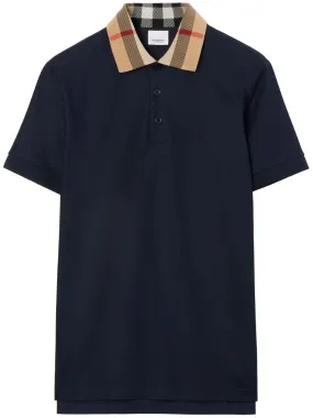 Checked-Collar Cotton Polo Shirt