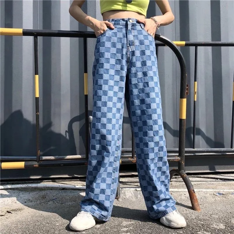 Checkered Blue Wide Leg Pants