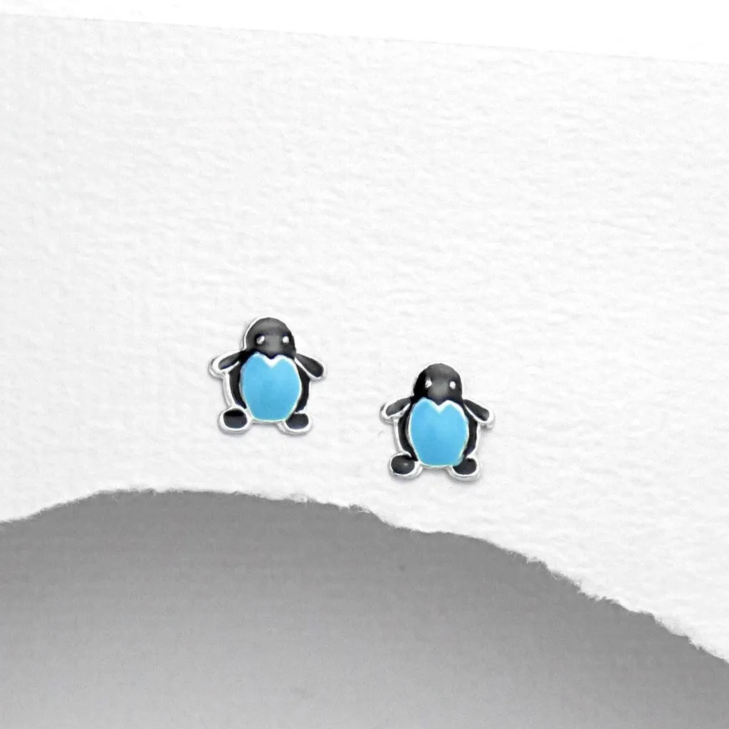 Children's Sterling Silver Penguin Earrings.