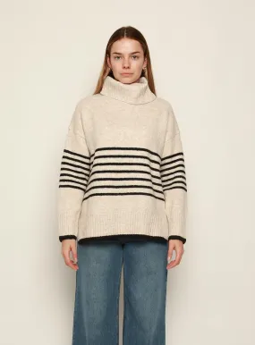 Cindy Roll Neck Stripe Knit-OATMEAL/BLACK