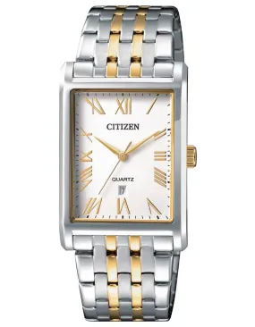 Citizen Mens Quartz SL - Two-Tone - White Dial - Bracelet - Date - Rectangular