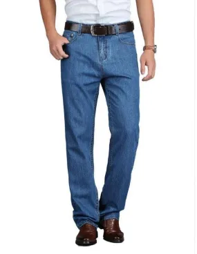 Cotton Summer Men Classic Blue Jeans Straight Long Denim Pants