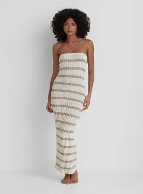 Cream And Beige Stripe Knit Dress- Como