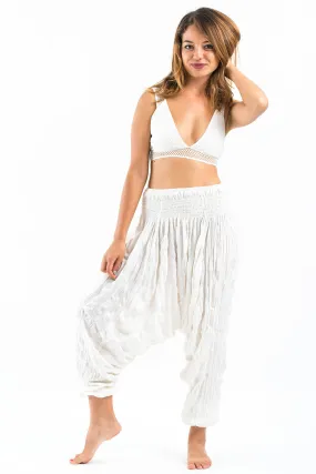 Crinkled Cotton Harem Pants in White