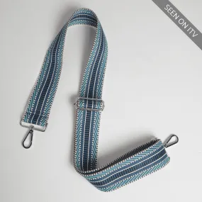 Crossbody Strap - Blue Aztec (Silver Hardware)