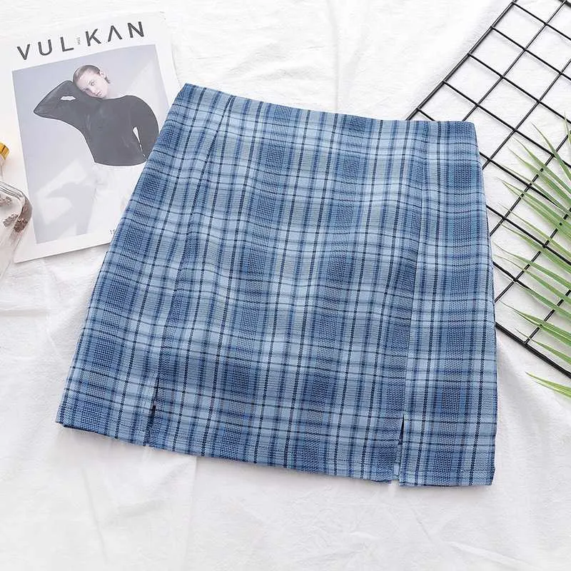 Cute A Line Checked High Thigh Split Mini Skirt For Young Women