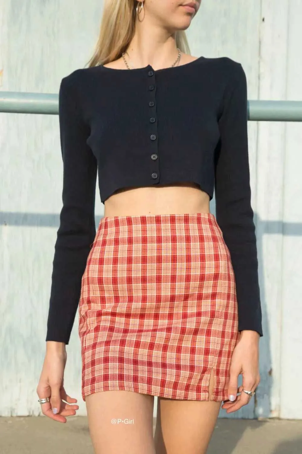 Cute A Line Checked High Thigh Split Mini Skirt For Young Women