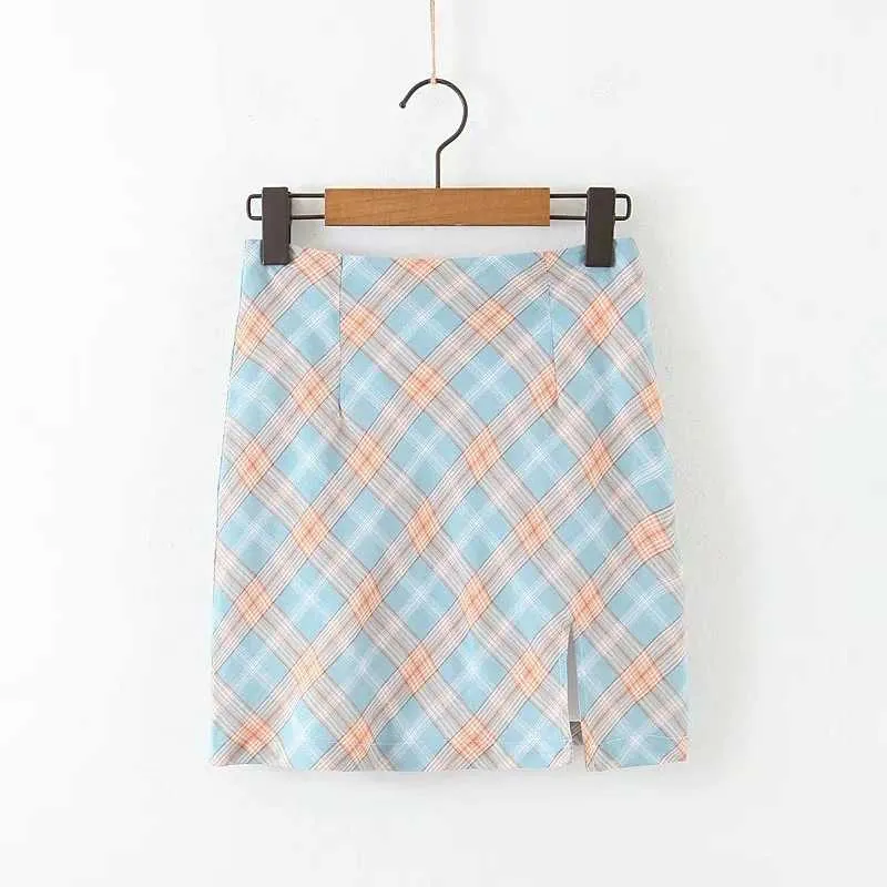 Cute A Line Checked High Thigh Split Mini Skirt For Young Women