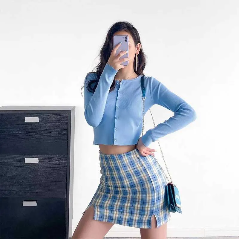 Cute A Line Checked High Thigh Split Mini Skirt For Young Women