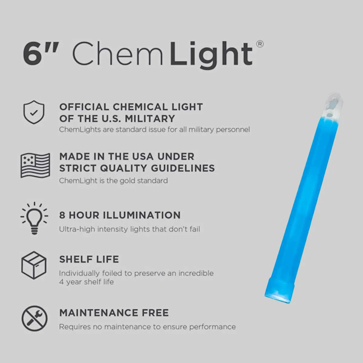 Cyalume Military Chemlight Lightstick 8 Hour 6" Blue