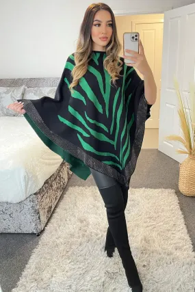 Dakota Green Zebra Print Diamante Trim Cape