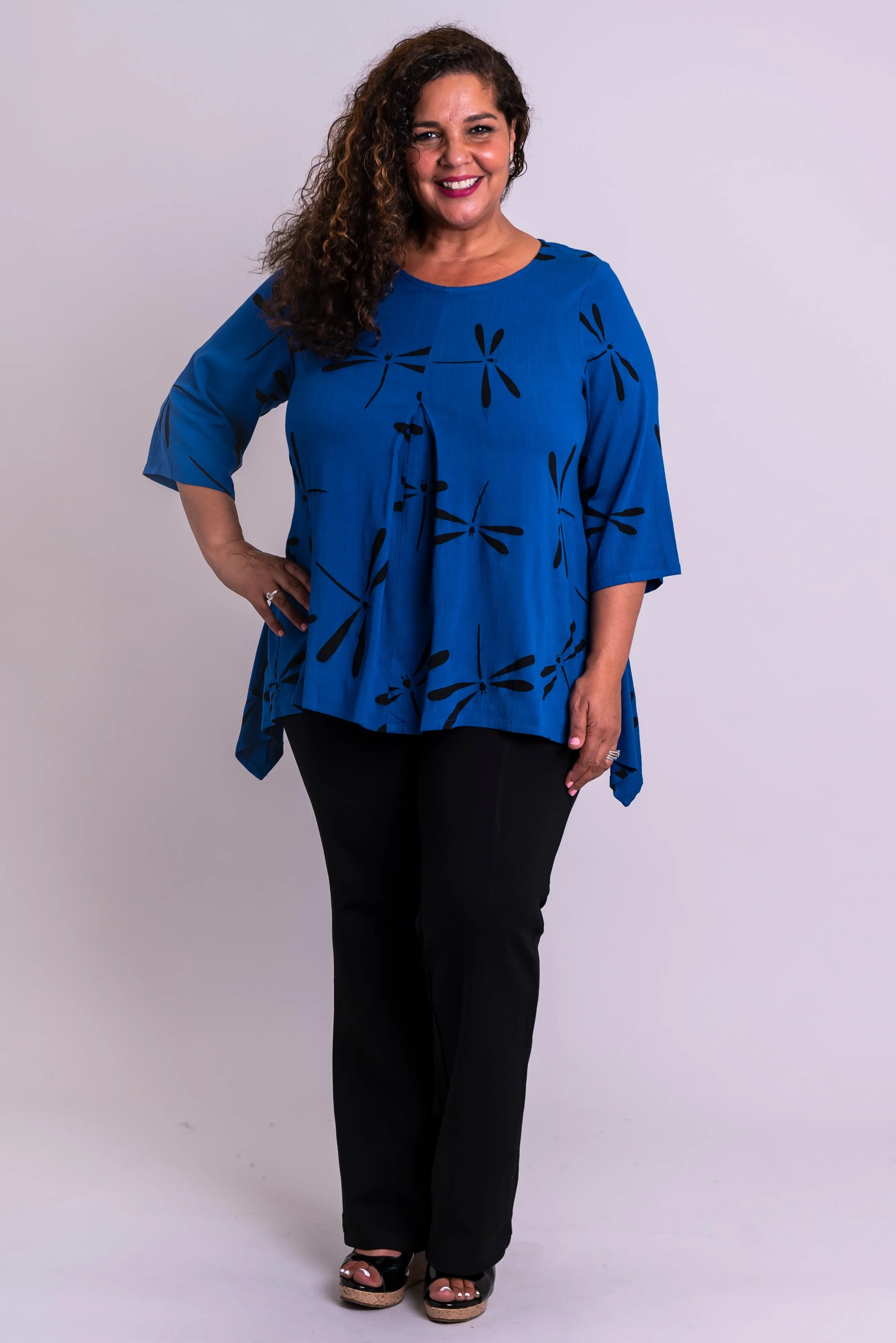 Daniella Top, Sapphire Dragonfly, Linen Bamboo- Final Sale